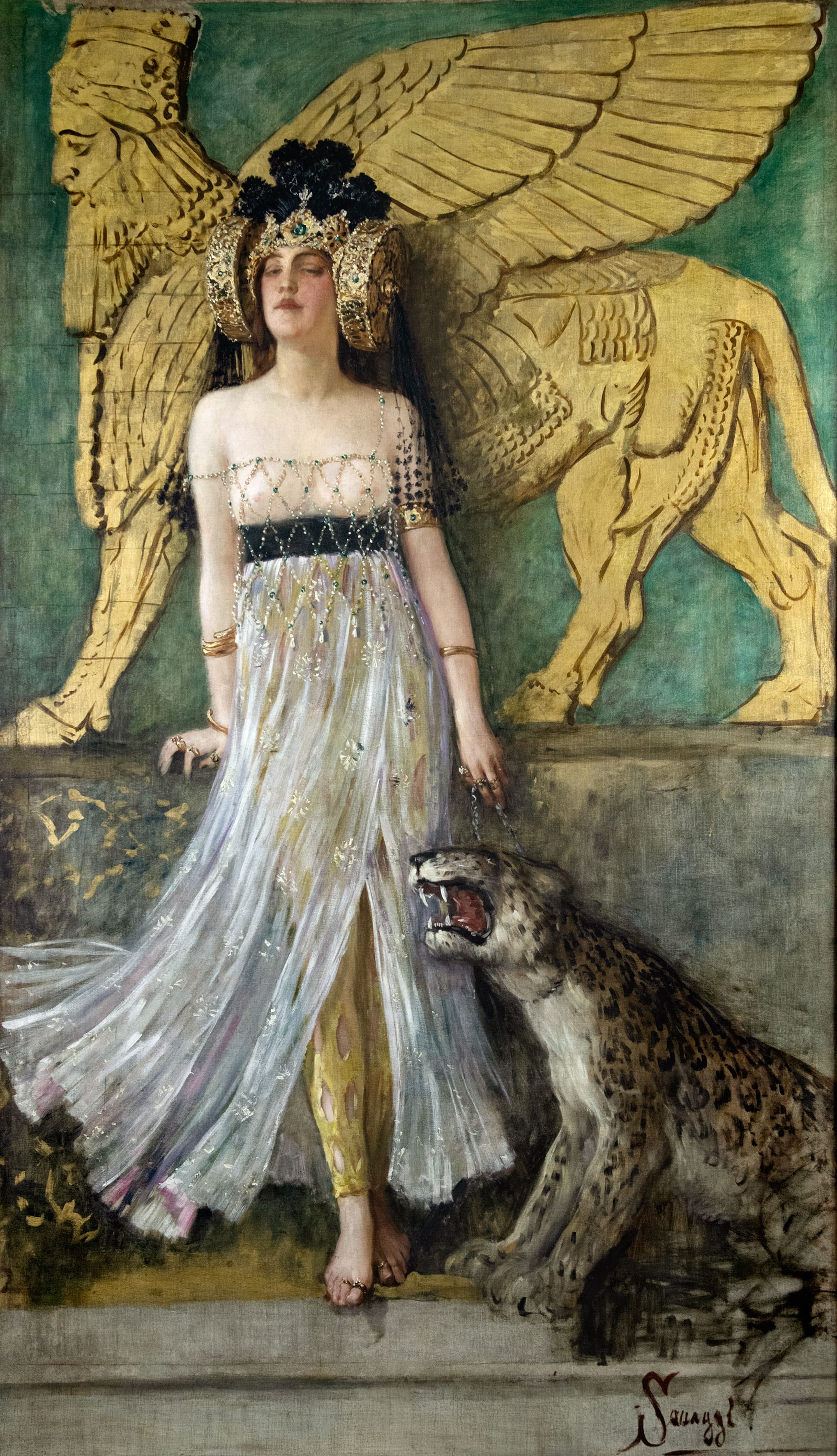 Cesare Saccaggi, En Babilonia (Semiramis) (c. 1905; óleo sobre lienzo, 240x140 cm). En concesión del Mic - Musei Reali, Galleria Sabauda.