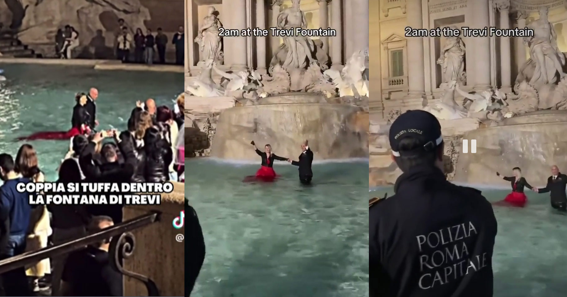 Come Anita Ekberg e Mastroianni: sposi maleducati si tuffano nella Fontana di Trevi. Multati dai vigili