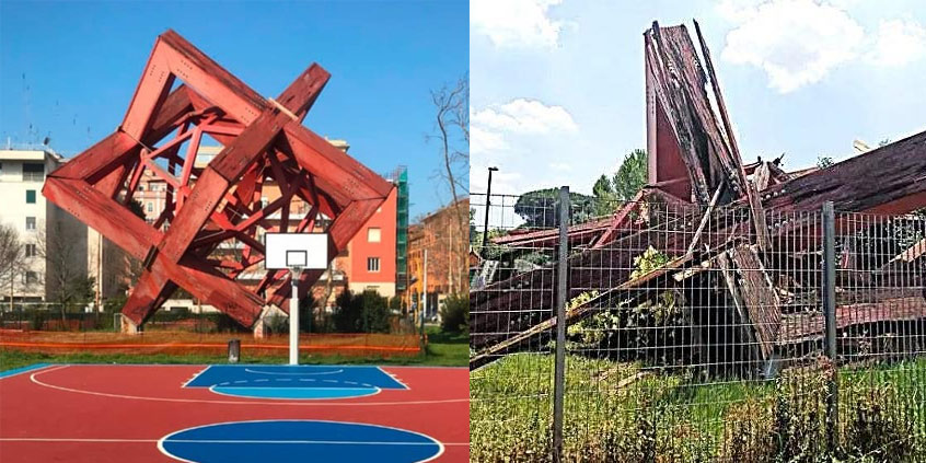 Roma, crolla Goal, la scultura di Mario Ceroli simbolo dei mondiali di Italia 90