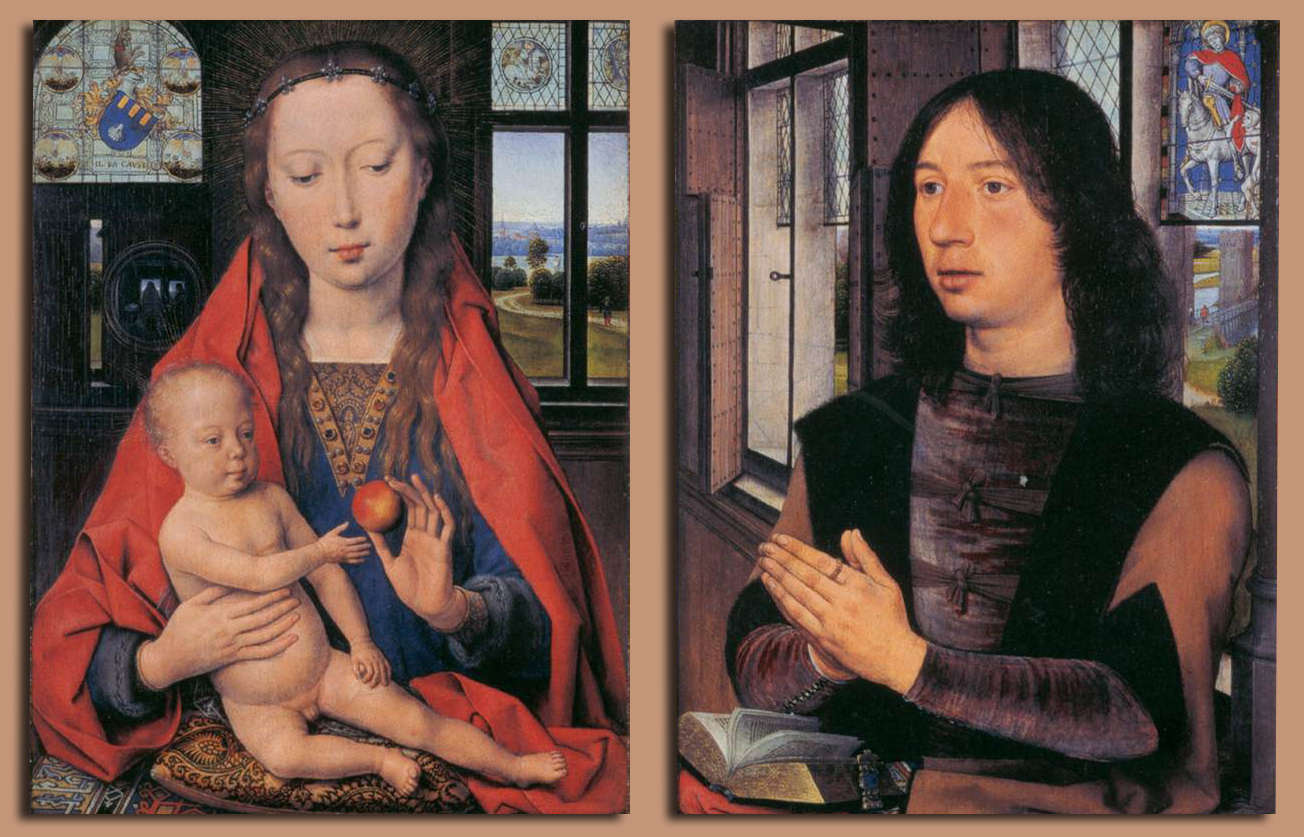 Hans Memling, Diptych of Maarten Nieuwenhove (1487; oil on panel, 52 x 41.5 cm; Bruges, Sint-Janshospitaal) Hans Memling, Diptych of Maarten Nieuwenhove (1487; oil on panel, 52 x 41.5 cm; Bruges, Sint-Janshospitaal)