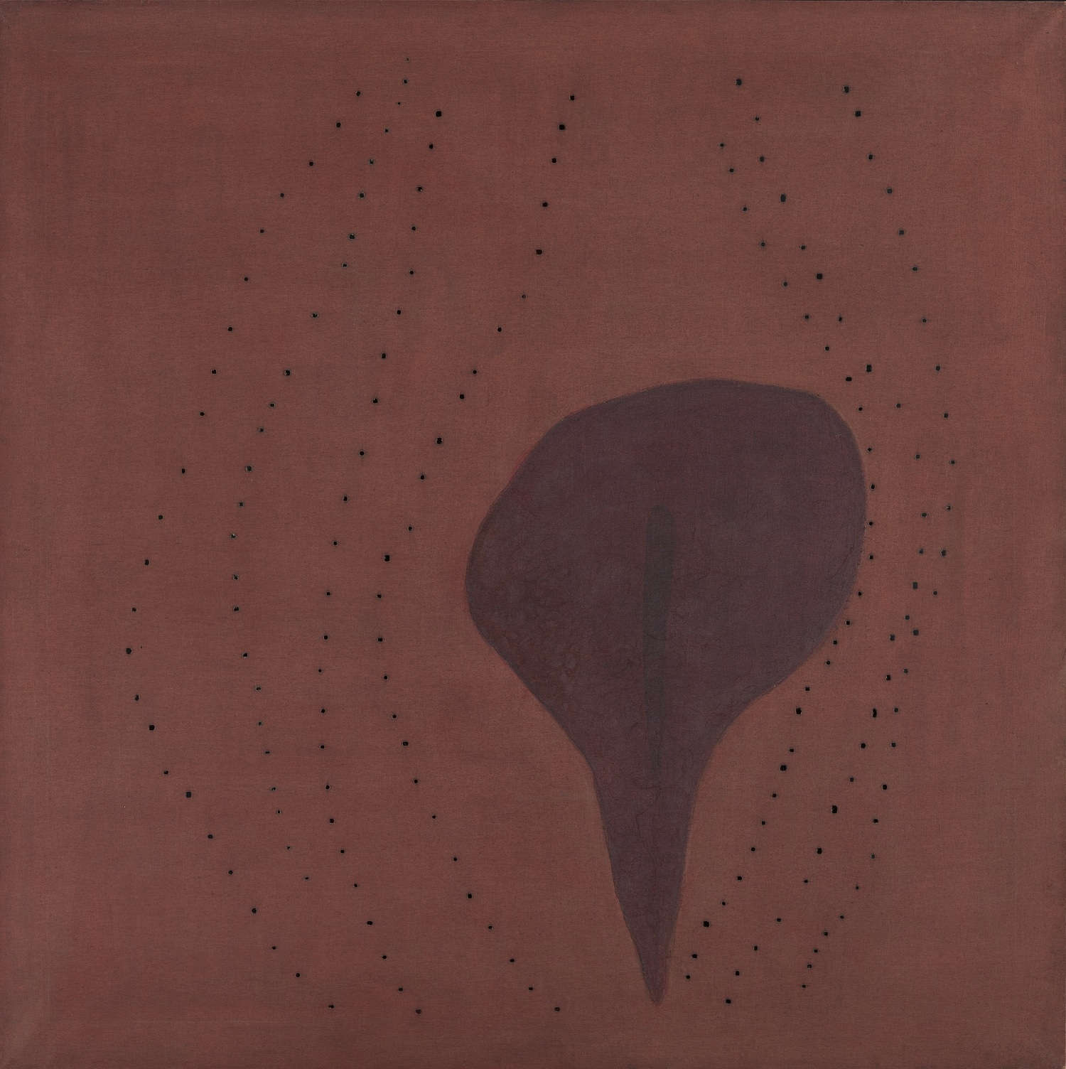 Lucio Fontana, Spatial Concept, Form (1957 ; aniline et collage sur toile, trous, 150 x 150 cm) &copy; Fondazione Lucio Fontana, Milan, by SIAE 2025