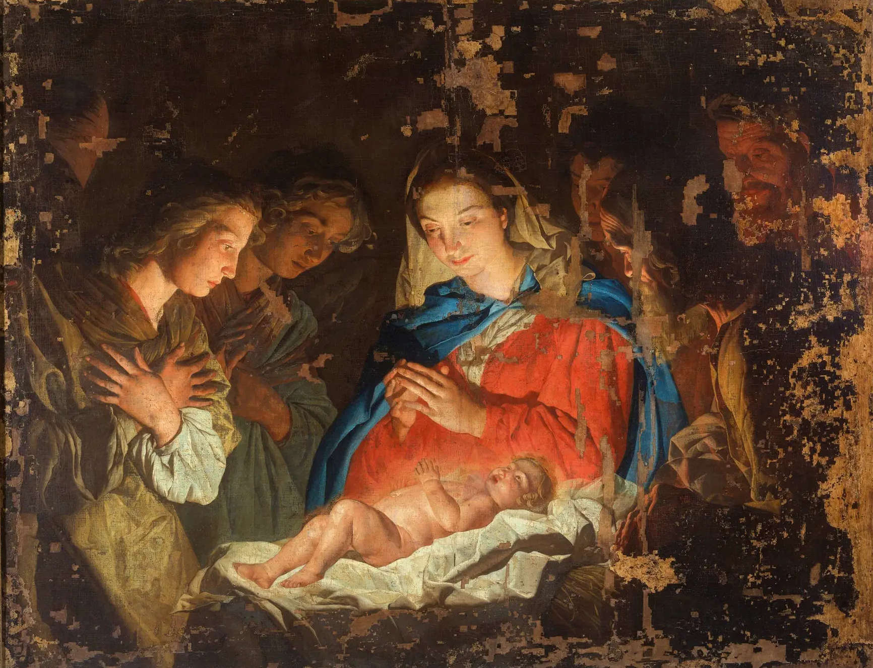 Die Geburt Christi von Mathias Stom vor der Restaurierung