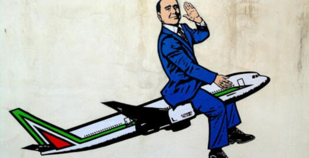 Un murale di aleXsandro Palombo raffigura Berlusconi all’aeroporto di Malpensa