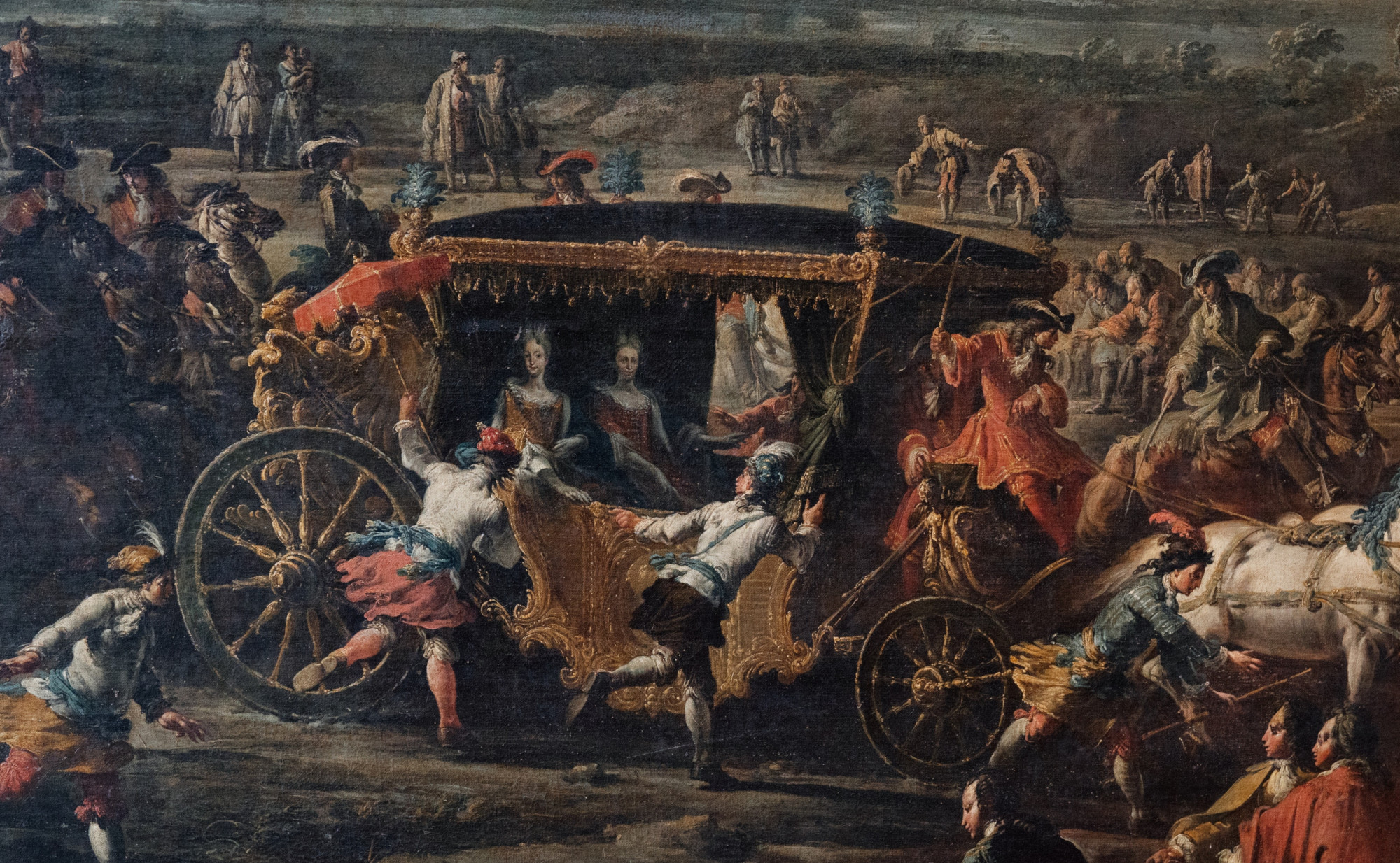 Alla Reggia di Caserta il restauro a cantiere aperto di una monumentale tela dei Fasti Farnesiani