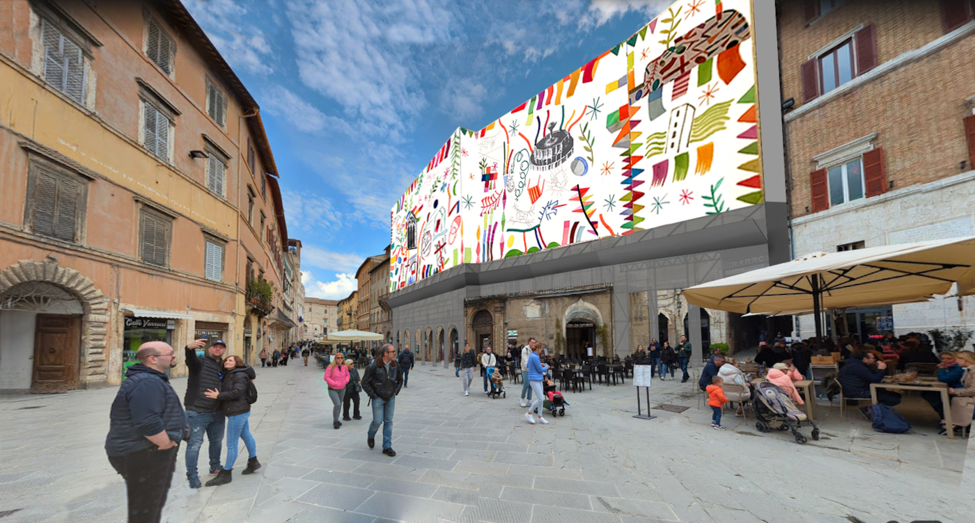 Perugia, svelato il telo d'artista di Mimmo Paladino che coprirà durante il cantiere Palazzo Baldeschi al Corso