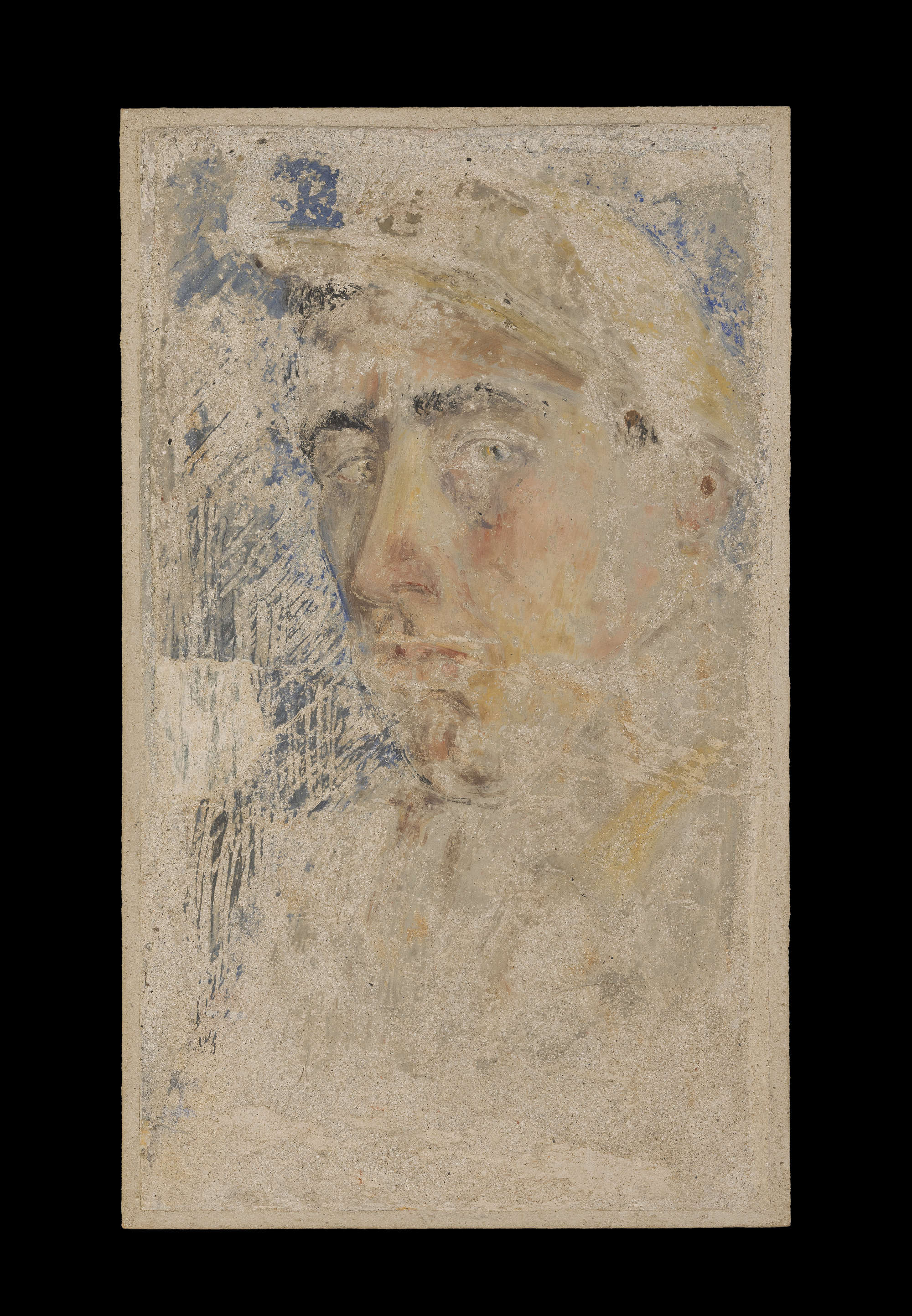 Mario Maestrelli, Self-Portrait in Yellow Cloak (1938; torn fresco applied on plywood, 61.5 x 37 cm; Empoli, Gallery of Modern Art and Resistance)