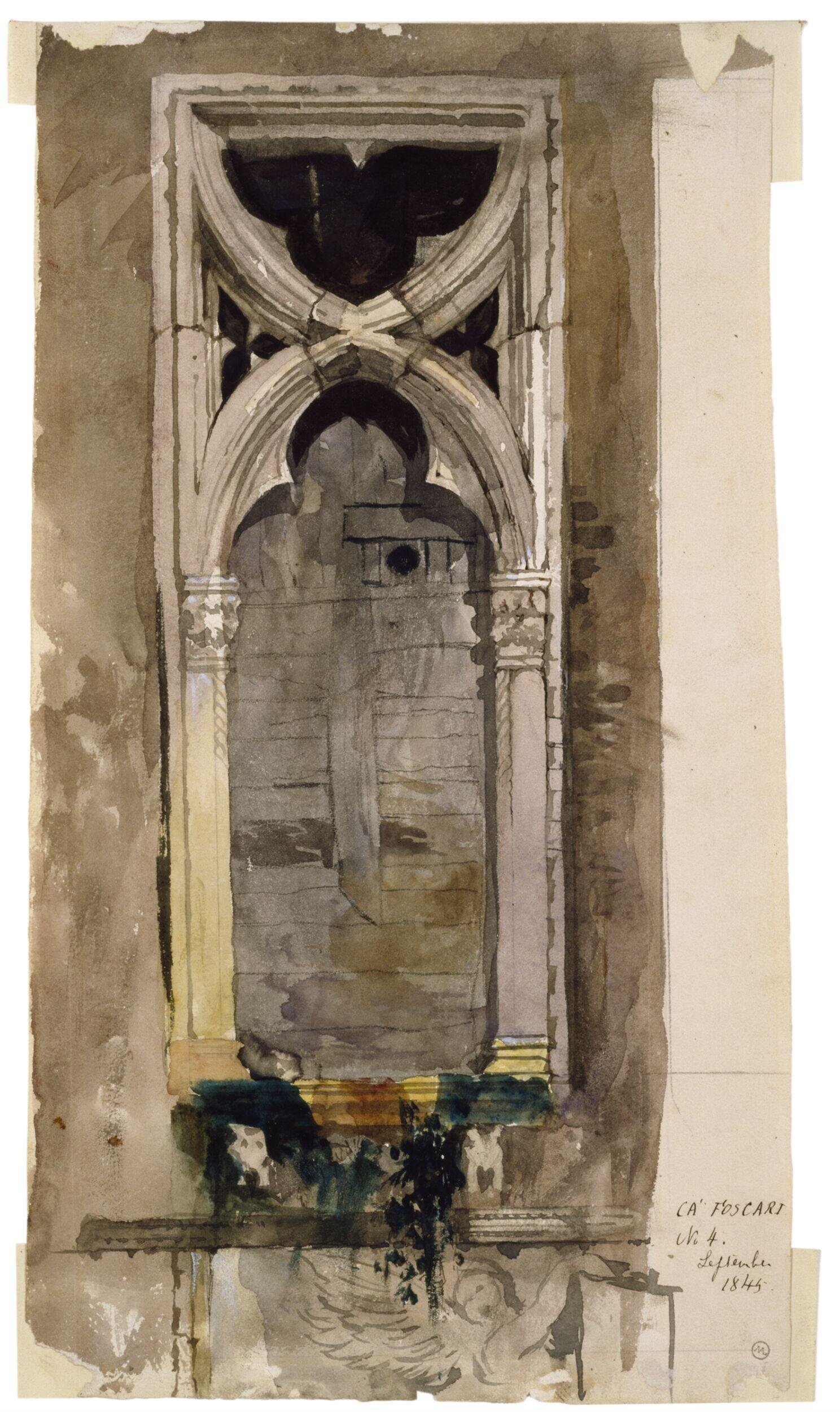 John Ruskin, Ca' Foscari Window (1845; Aquarell und Bleistift auf Papier, 466 x 316 mm; London, Victoria and Albert Museum)