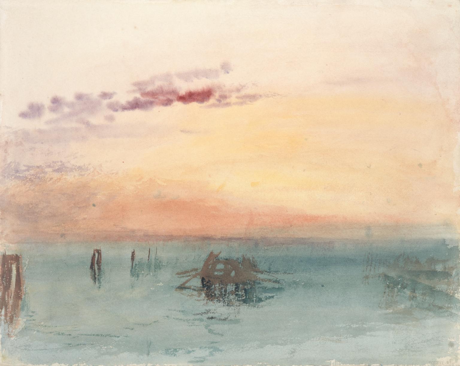 Joseph Mallord William Turner, Die venezianische Lagune bei Sonnenuntergang (1840; Aquarell auf Papier, 244 x 304 mm; London, Tate Britain)