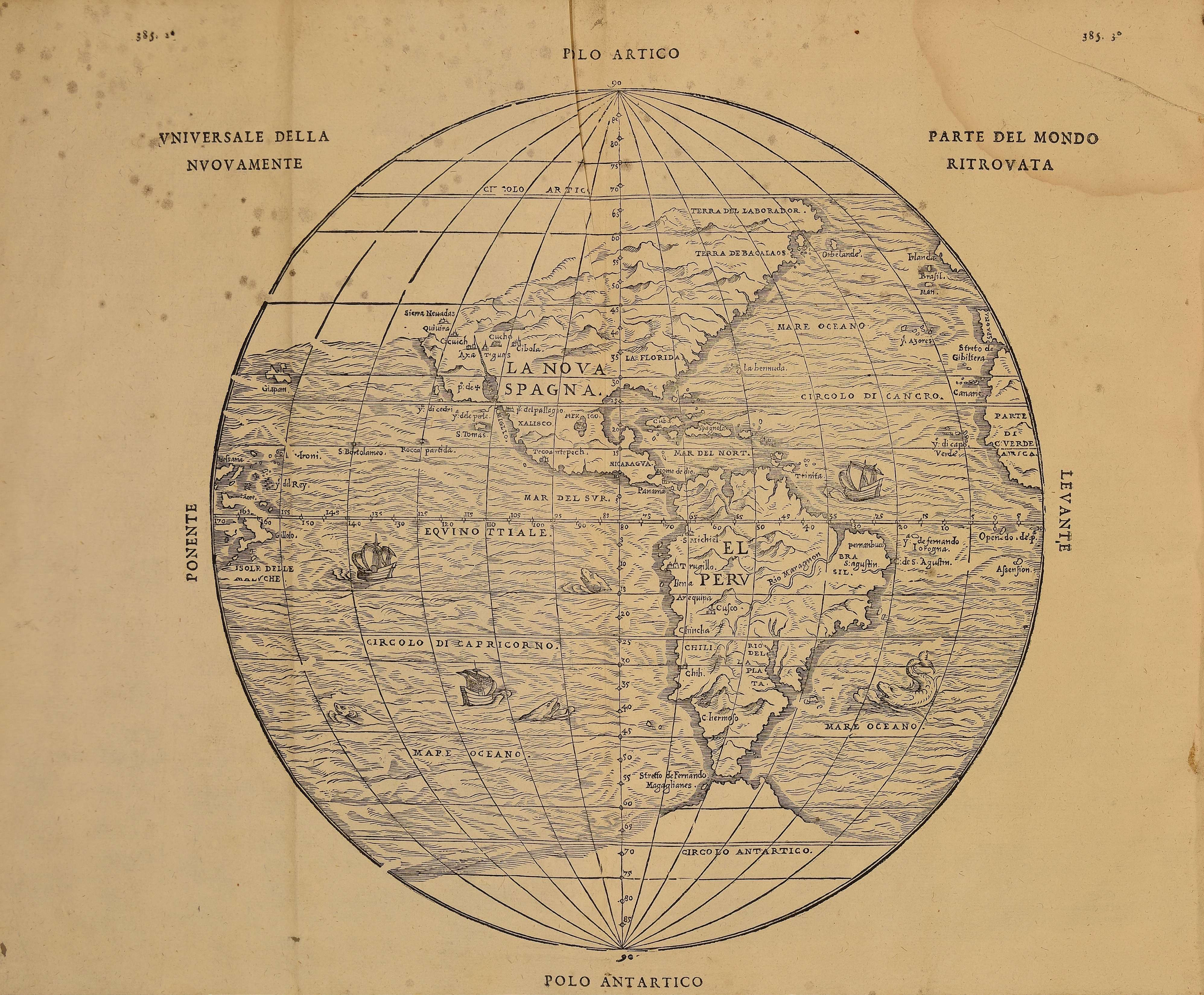 Karte der Neuen Welt in der Abhandlung von G. B. Ramusio (1606)