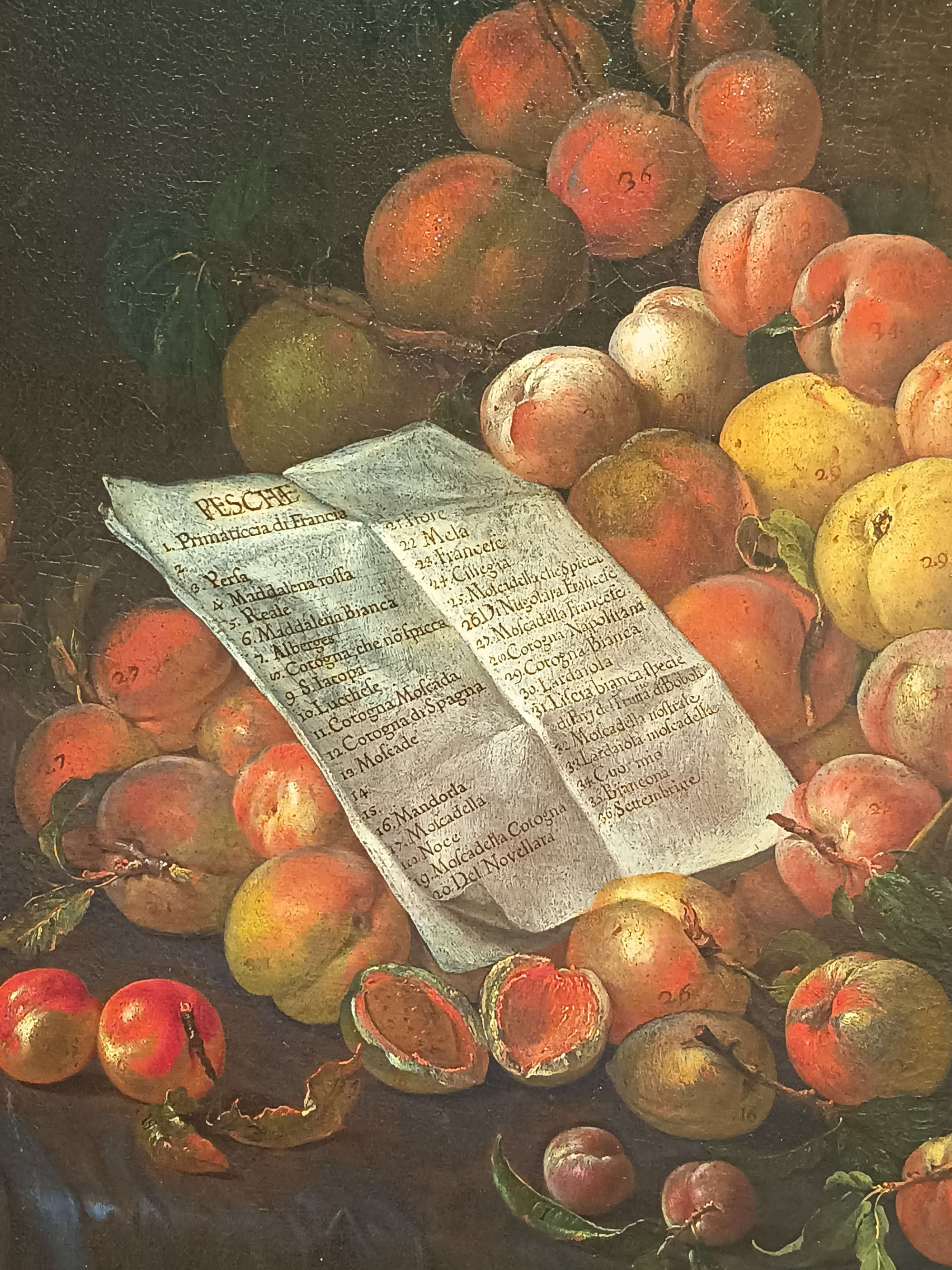 Bartolomeo Bimbi, Poisson et abricots, détail