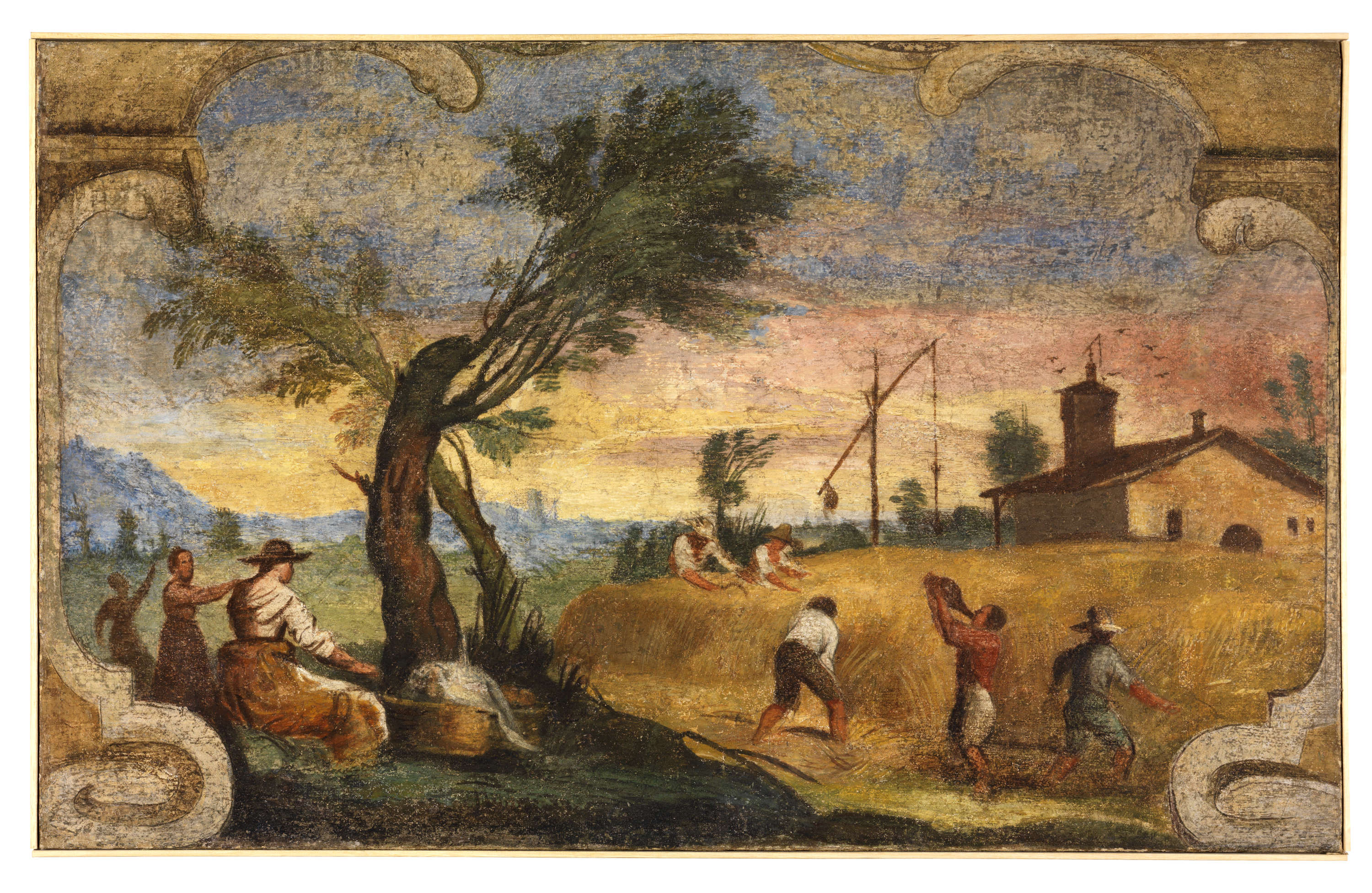 Guercino, Pinturas murales de la Casa Pannini, Vista campestre con la cosecha del trigo (hacia 1615-1617; fresco trasladado al lienzo; Cento, Pinacoteca Cívica) &copy; Ayuntamiento de Cento, por amable concesión