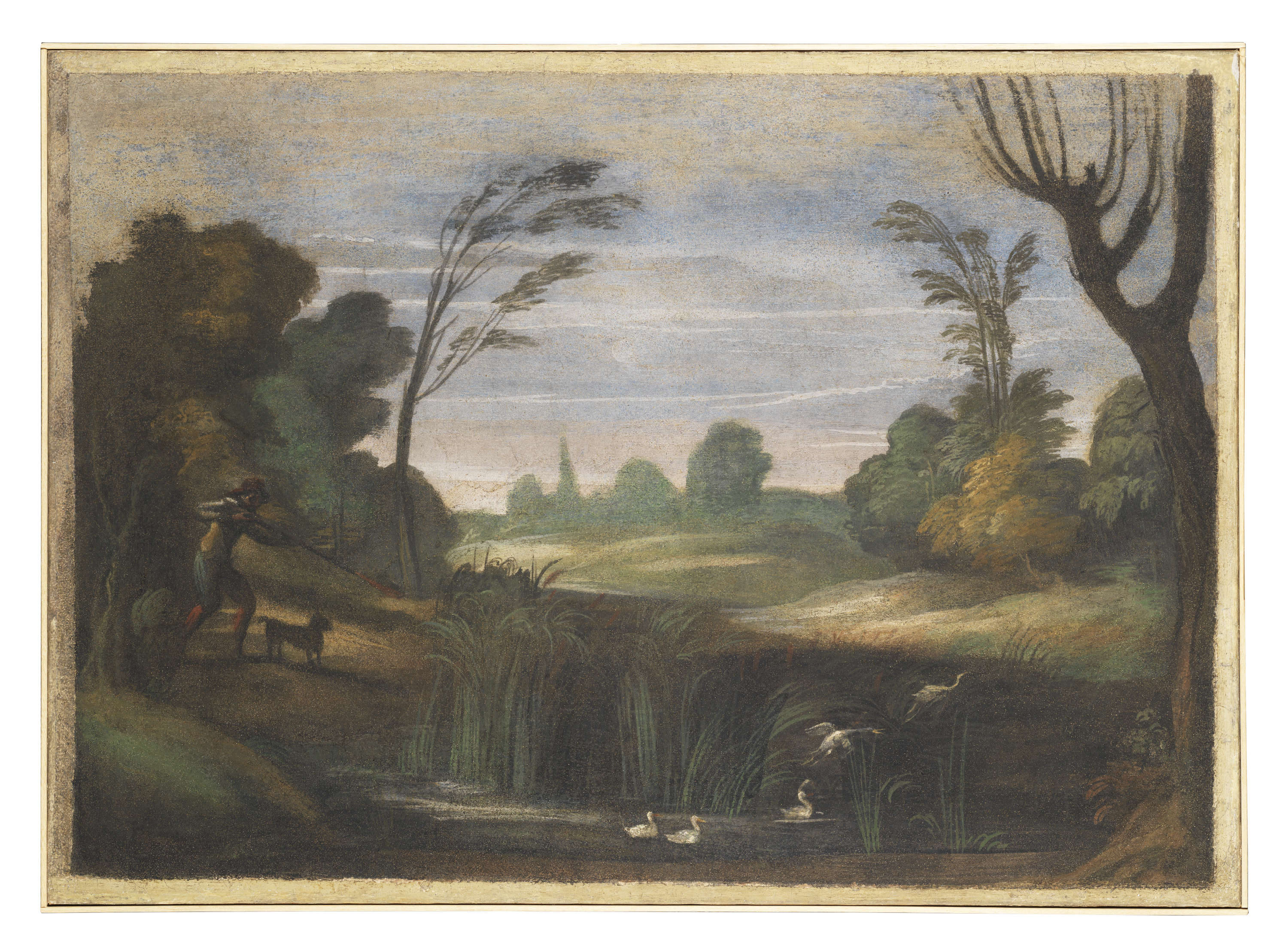 Guercino, Pinturas murales de la Casa Pannini, Paisaje con un cazador disparando a los patos (hacia 1615-1617; fresco trasladado al lienzo, 72 &times; 101 cm; Cento, Pinacoteca Cívica) &copy; Ayuntamiento de Cento, por amable concesión
