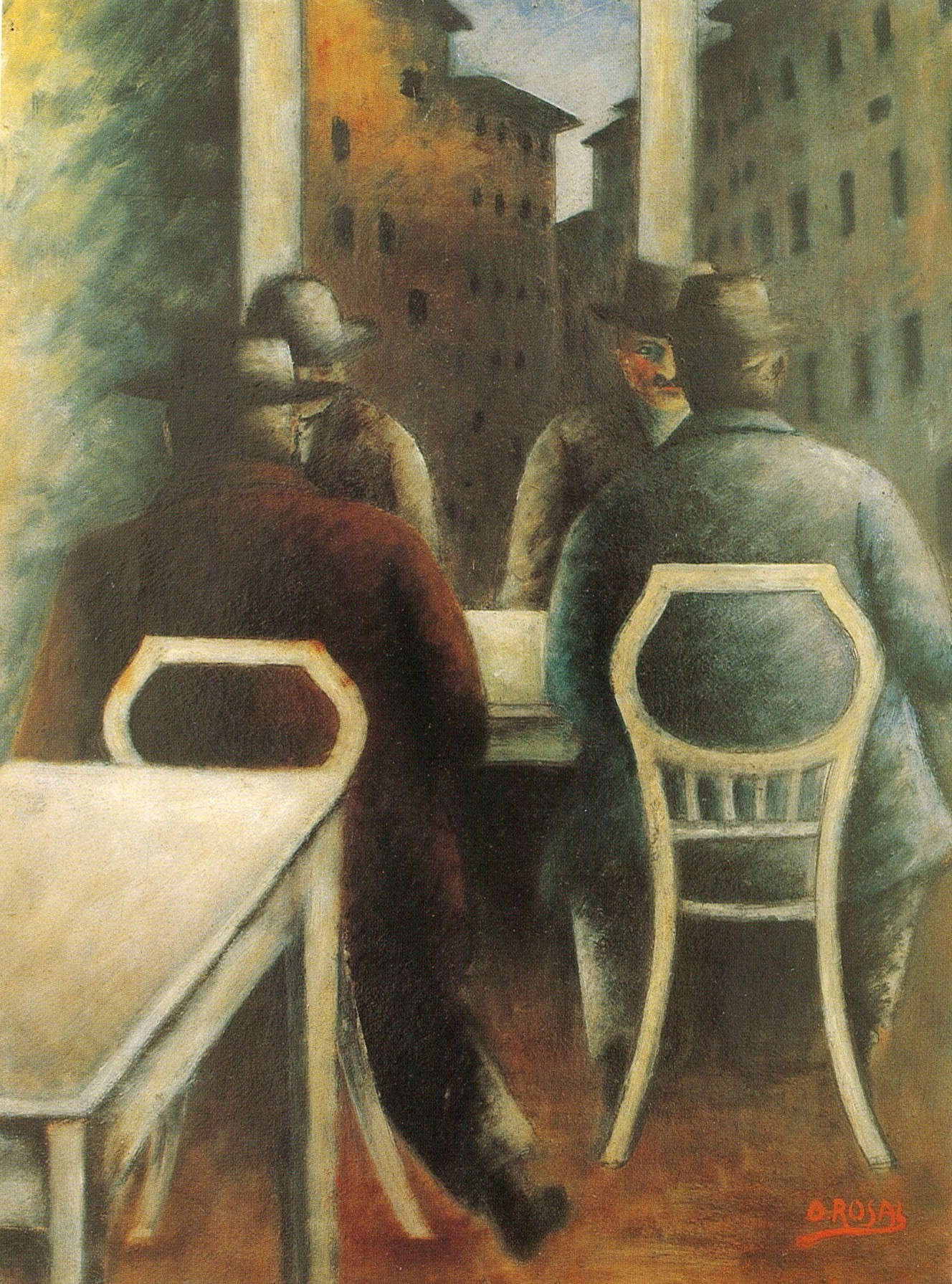 Ottone Rosai, Caff&egrave; Bottegone (1920 ; huile sur carton collé sur toile, 61 x 46 cm ; Rome, collection privée)