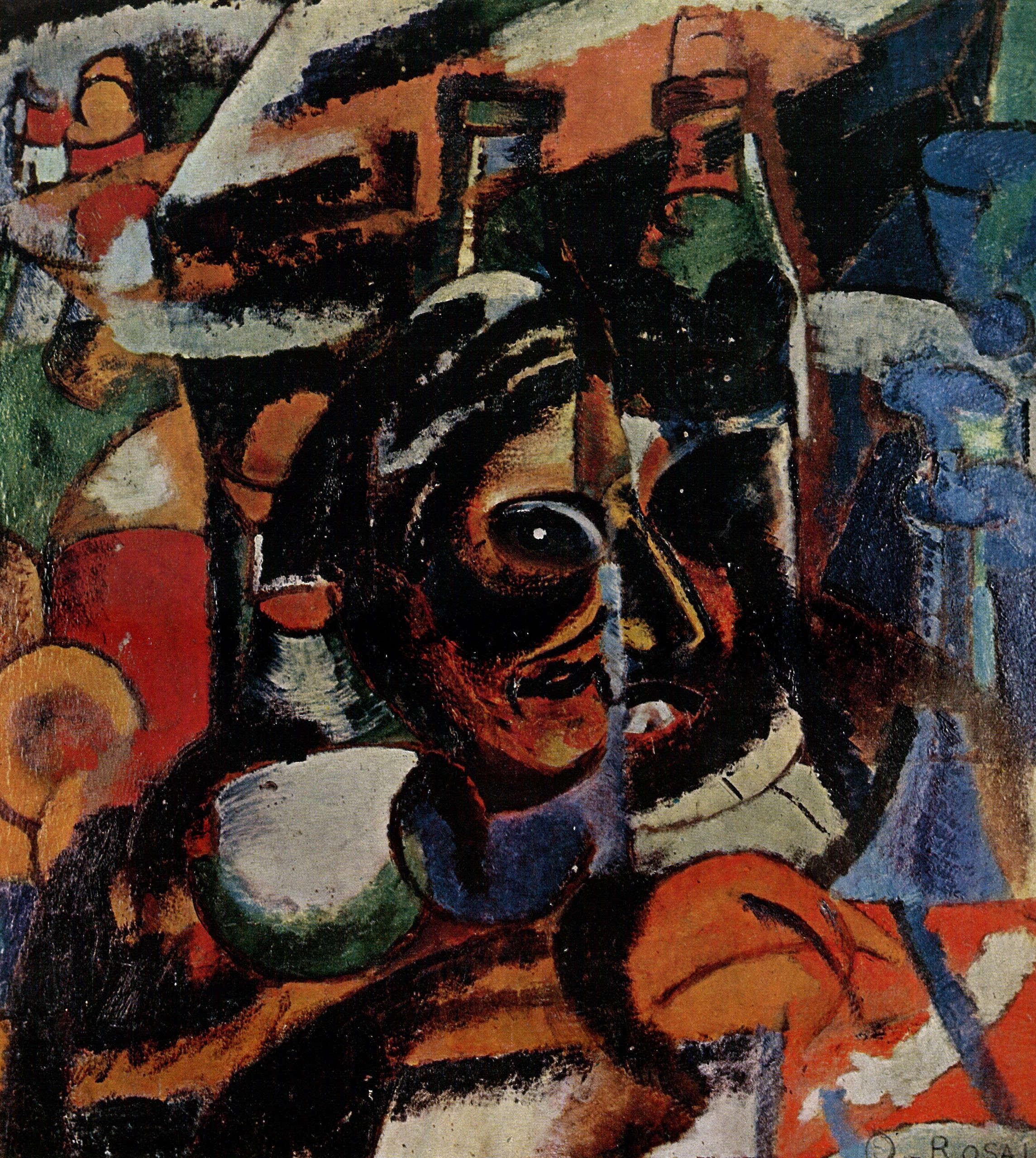 Ottone Rosai, Dynamisme au bar San Marco (1914 ; huile, tempera et papier coll&eacute; sur carton, 45 x 39 cm ; Florence, collection Vallecchi)