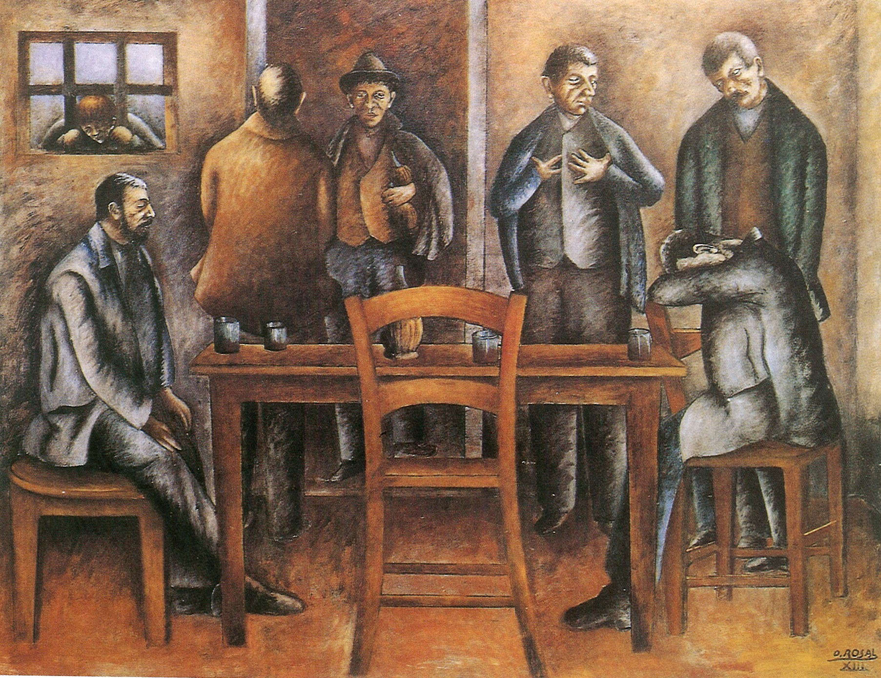 Ottone Rosai, Intérieur avec personnages (Taverne) (1935 ; huile sur bois, 140 x 190 cm ; Prato, collection privée)
