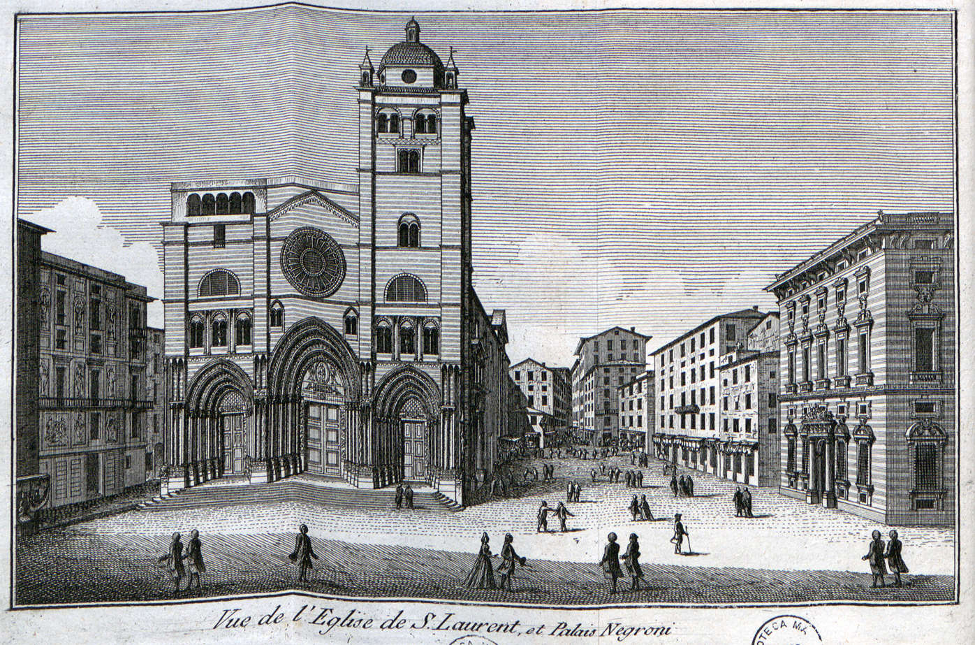 Giacomo Brusco, View of the Church of St. Lawrence and the Negroni Palace, in *Description of the Beauties of Genoa and Its Surroundings*, 1781
