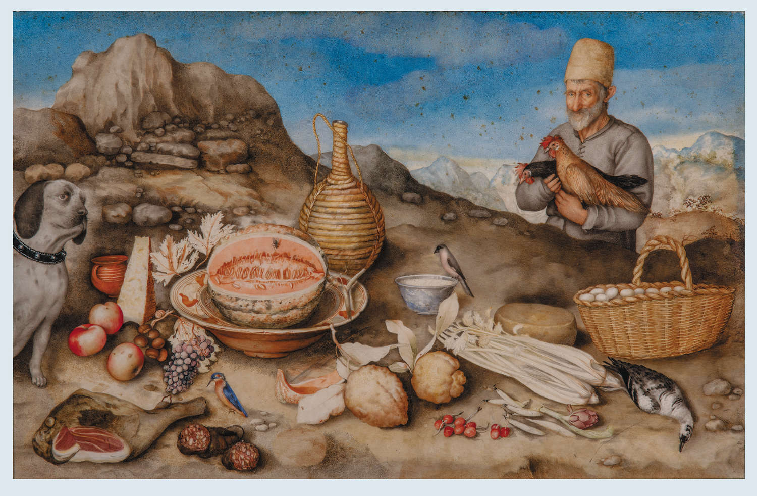Giovanna Garzoni, *The Old Man of Artimino* (c. 1648; tempera on parchment, 38.6 x 60 cm; Florence, Uffizi Galleries, Palatine Gallery, inv. 1890 no. 4778)