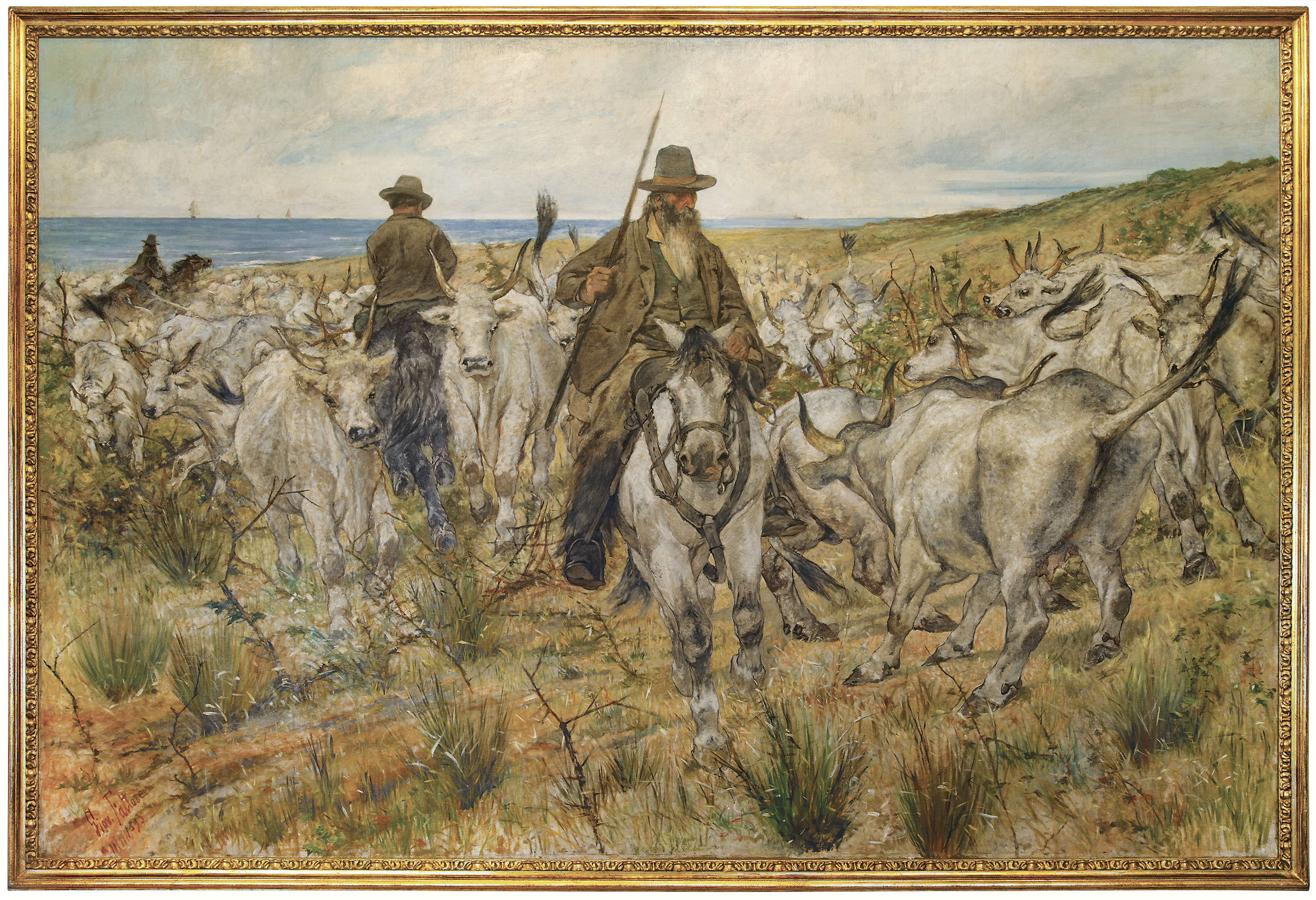 乔瓦尼·法托里，《马雷玛的牛群》（1893年；布面油画，200 &times; 300 厘米；利沃诺，乔瓦尼·法托里市立博物馆）