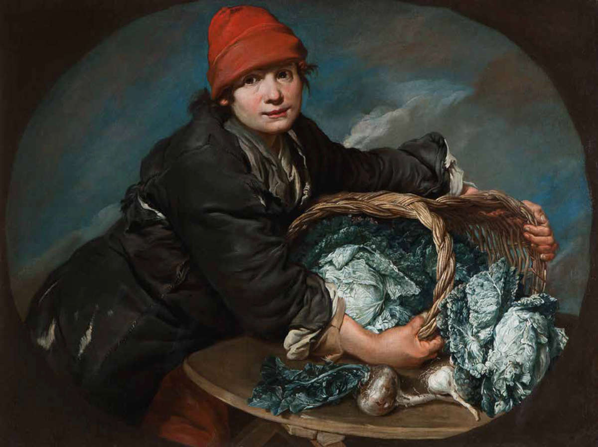Giacomo Ceruti, Boy with a Basket of Vegetables (c. 1740; oil on canvas, 69.8 &times; 95.3 cm; Cultra, National Museum of Northern Ireland, inv. BELUM.U19)