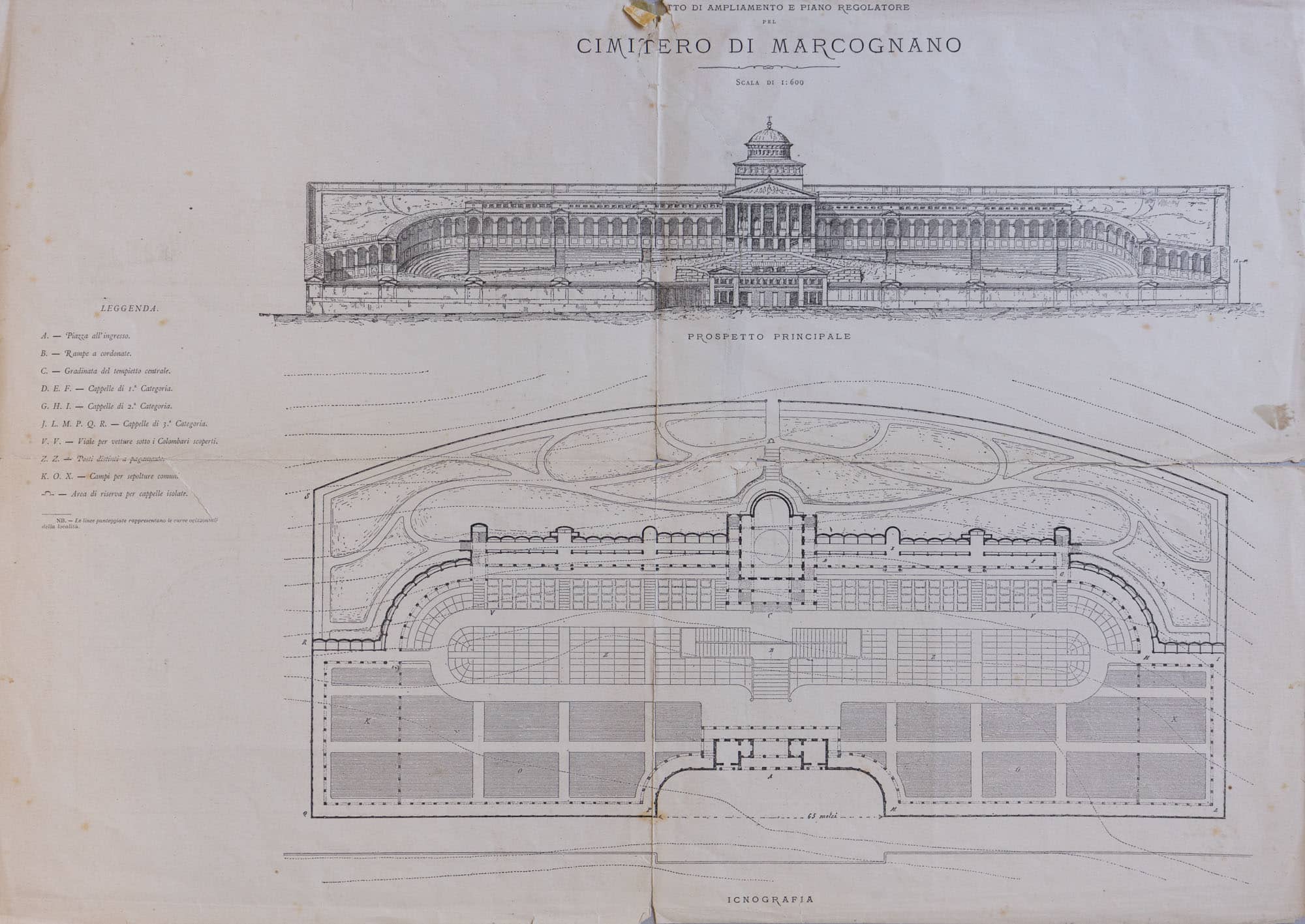 Leandro Caselli, proyecto de ampliación del cementerio de Marcognano, 1885. ASMs, Misc. 36, exp. 18.