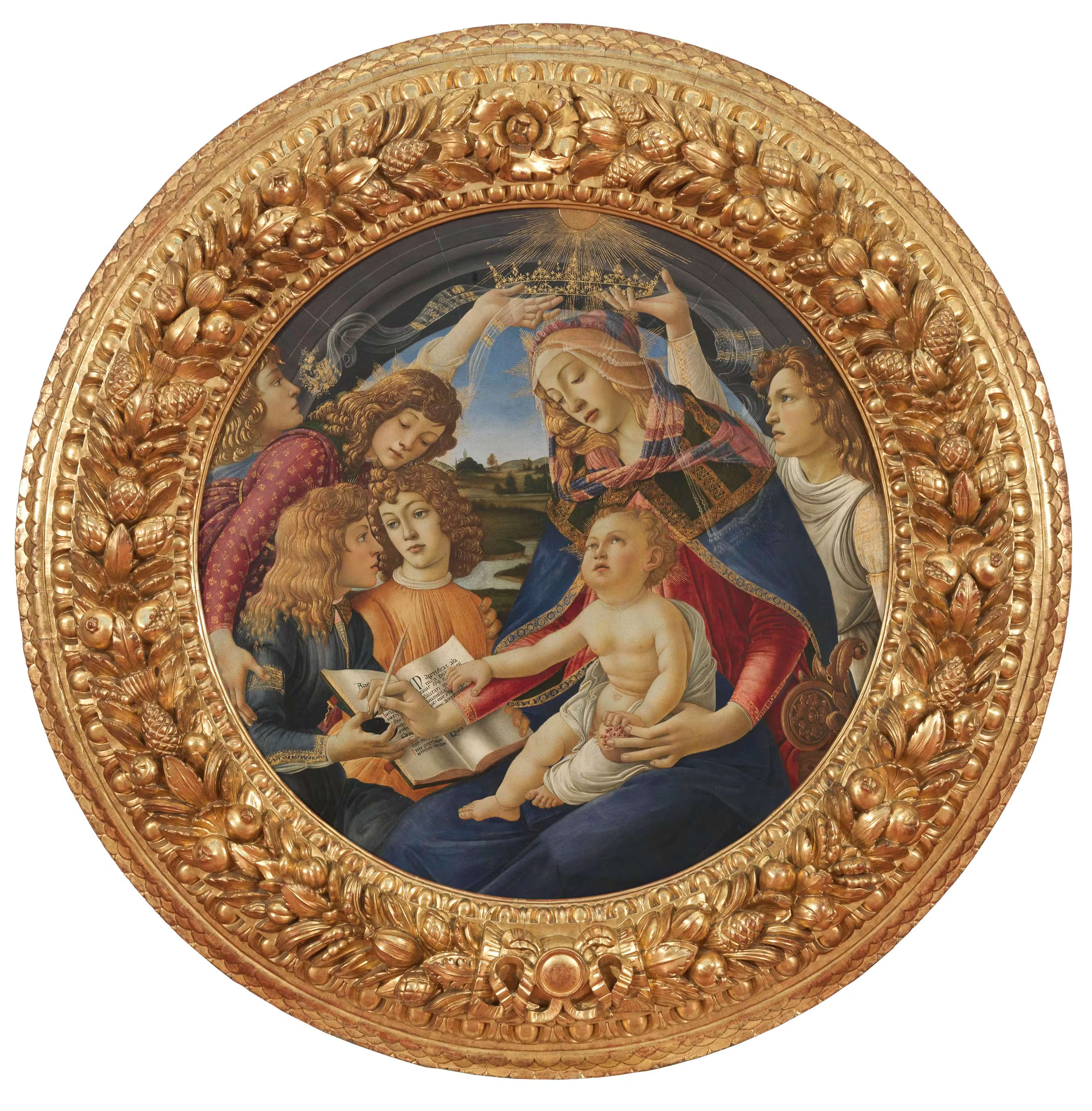Sandro Botticelli, La Vierge du Magnificat (vers 1483 ; tempera sur bois, diamètre 118 cm ; Florence, Galeries des Offices, inv. 1890 n° 1609)