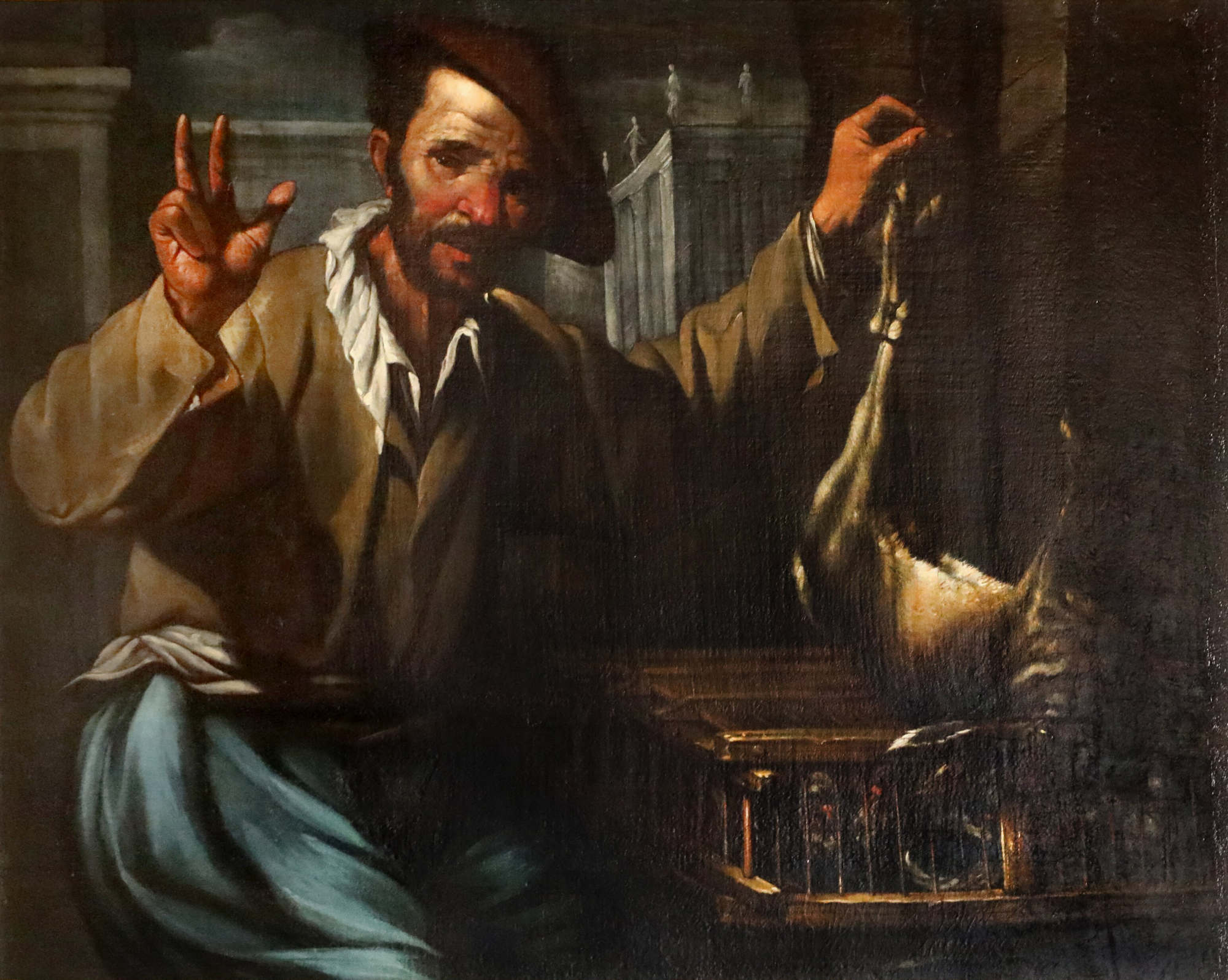 Pietro Paolini, Le vendeur de poulets (vers 1630 ; huile sur toile, 98 x 132 cm ; Lucques, Musée national du Palazzo Mansi)