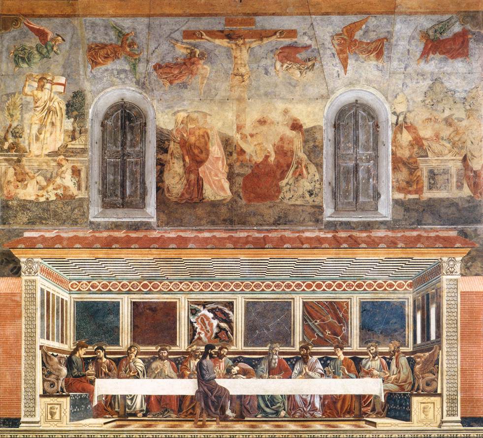 Andrea del Castagno, Das Abendmahl der Heiligen Apollonia (um 1445–1450; Fresko, 453 x 975 cm; Florenz, Museo del Cenacolo di Santa Apollonia)
