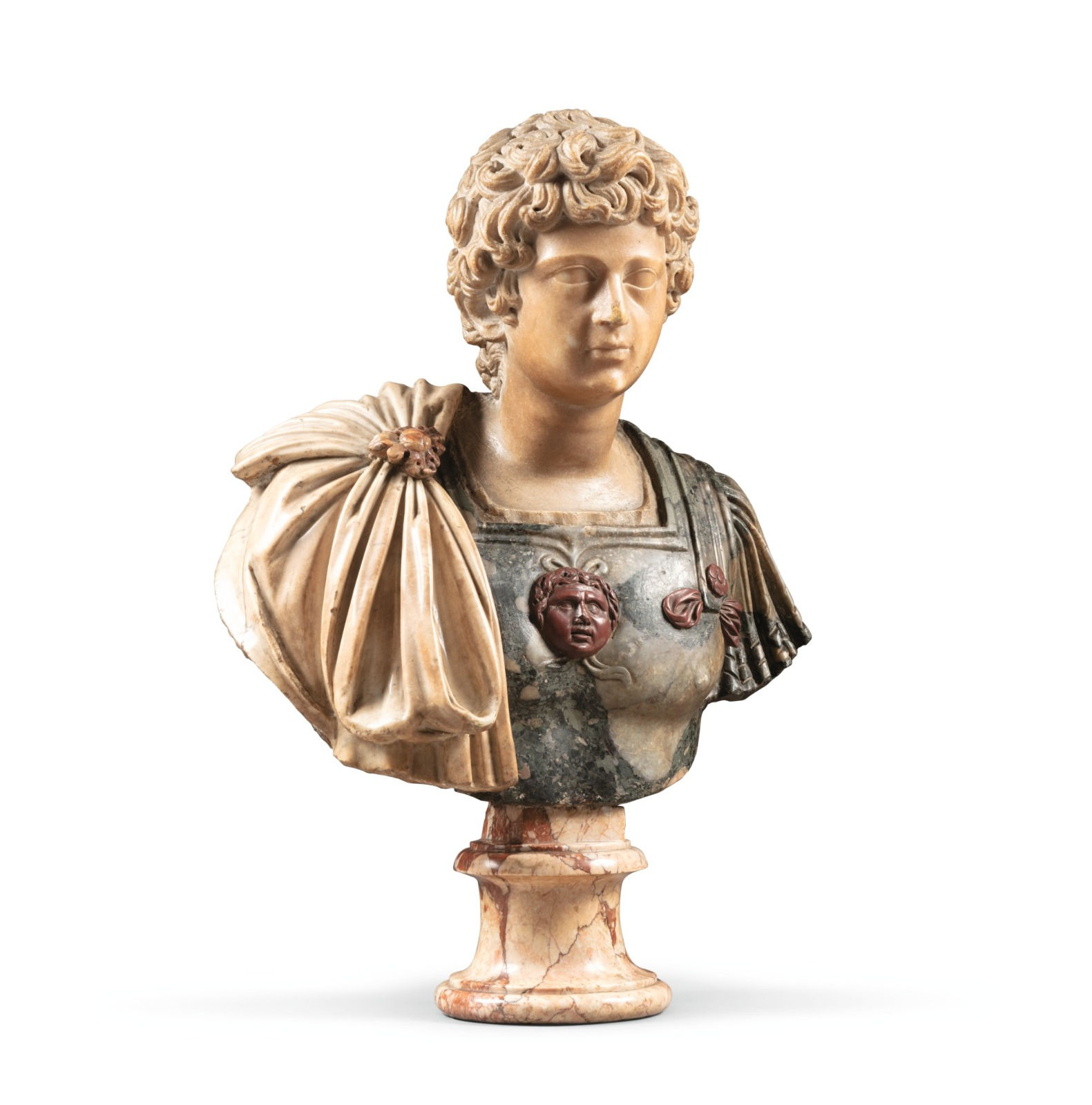 halo Raritas Brun Fine Art. Busto de mármol italiano Príncipe Antonino Roma (siglo XVII)