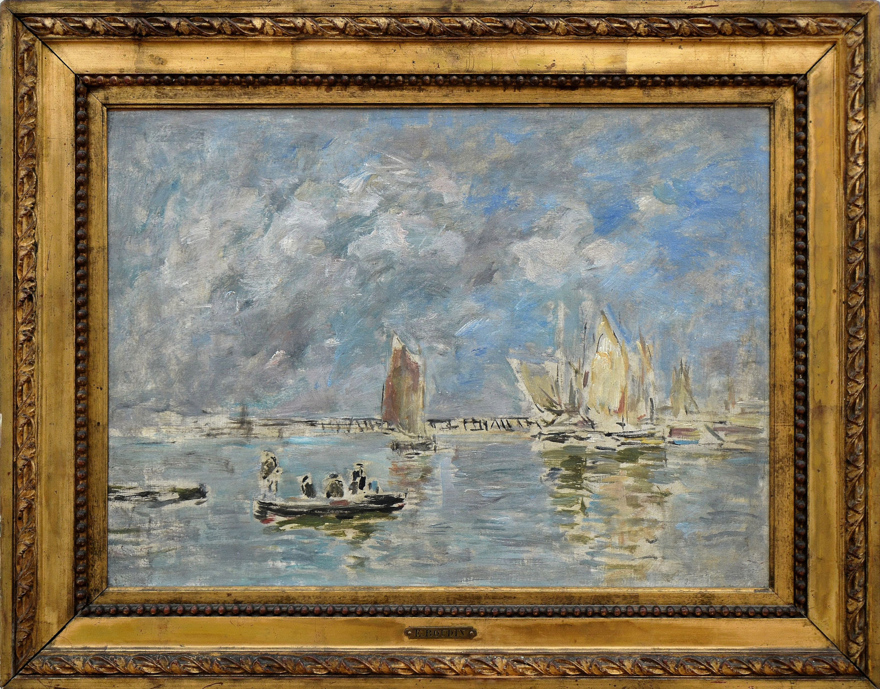 Eug&egrave;ne Boudin, Barques et Estacade (1890-1897; óleo sobre lienzo, 40 x 55 cm; Le Havre, Muma - Mus&eacute;e d'Art Moderne Andr&eacute; Malraux) Foto: Wikimedia Commons | Patrick - Licencia Creative Commons Reconocimiento-Compartir bajo la misma licencia 2.0 Gen&eacute;rica.