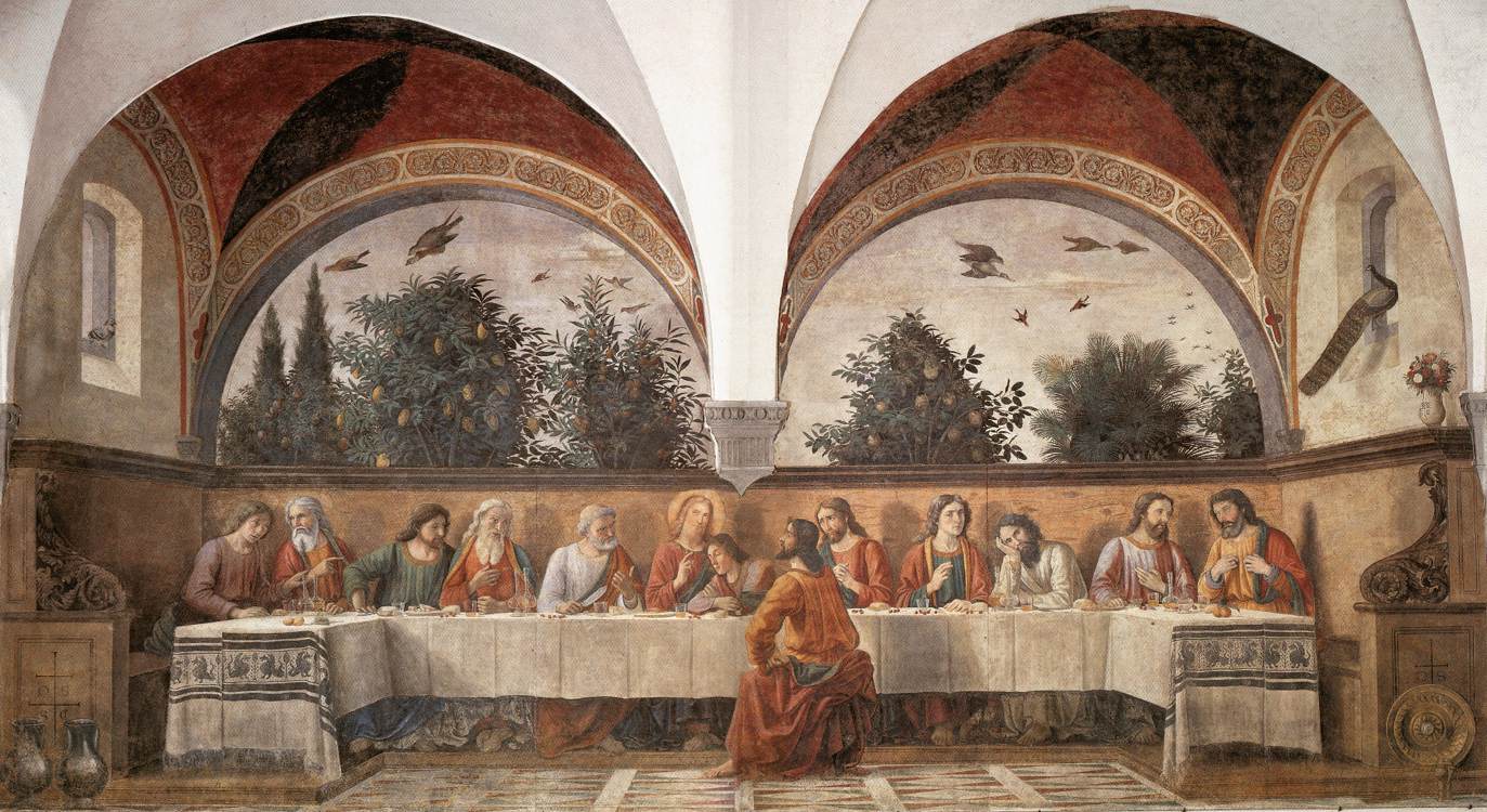 Domenico Ghirlandaio, Das Abendmahl von Ognissanti (1480; Fresko, 410 × 800 cm; Florenz, Museo del Cenacolo di Ognissanti)