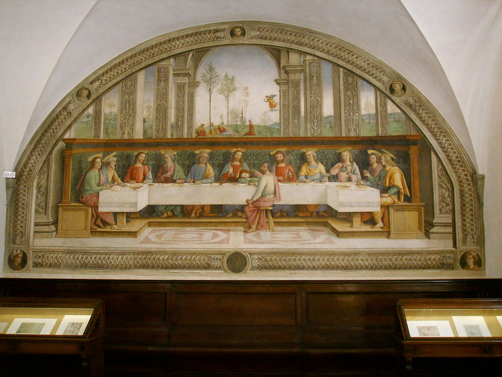 Pietro Perugino, Das letzte Abendmahl &ndash; Cenacolo di Fuligno (1493&ndash;1496; Fresko, 440 × 800 cm; Florenz, Kloster Fuligno) Foto: Francesco Bini