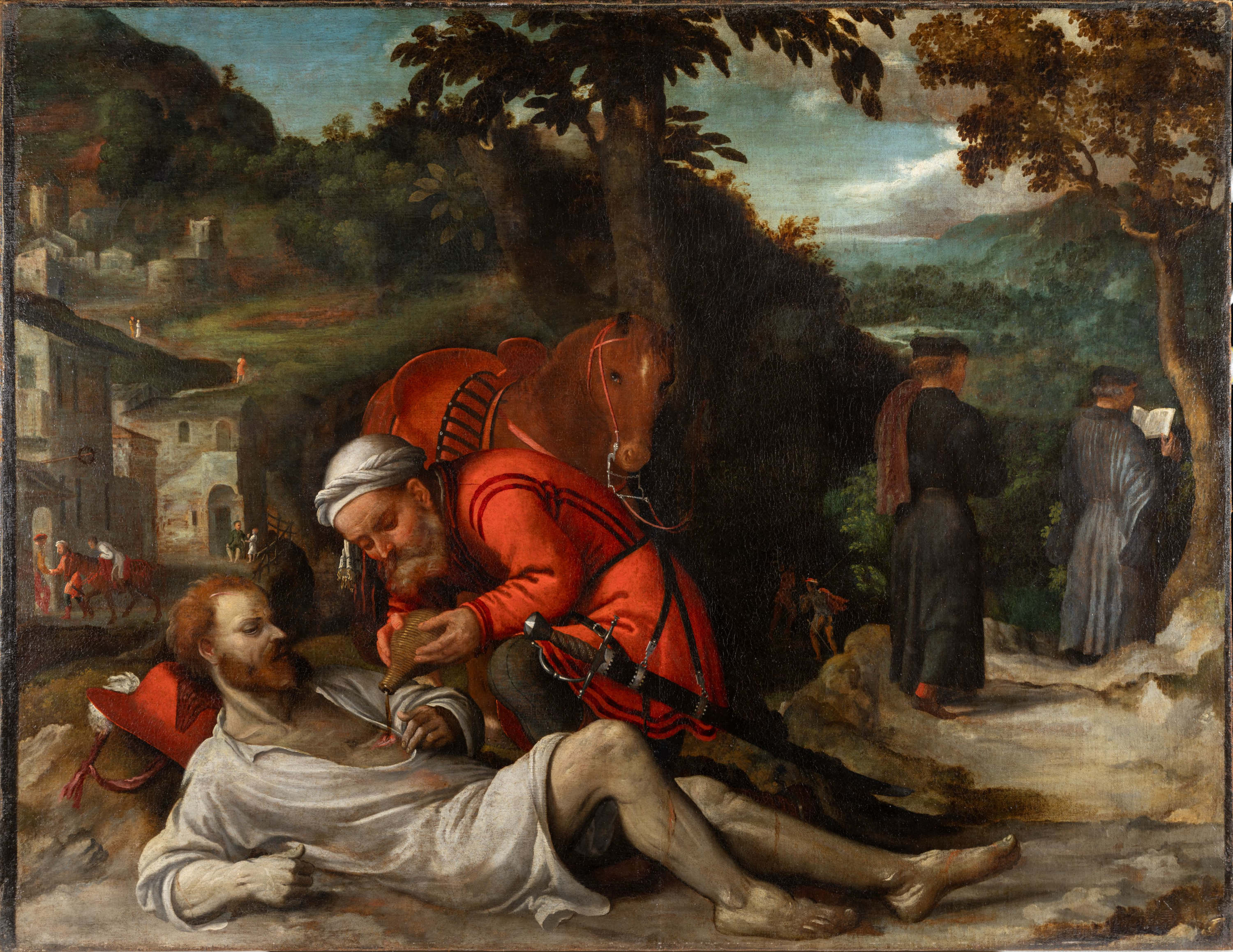 Romanino, Der barmherzige Samariter (ca. 1543–1550; Öl auf Leinwand, 155 × 200 cm; Fondazione Tassara, als Leihgabe an die Pinacoteca Tosio Martinengo, Brescia). Foto: Wladimir Zaleski