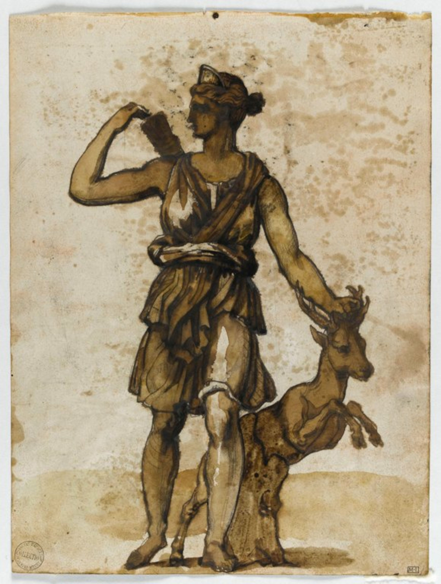 Theodore Gericault, Diane chasseresse, d'apr&egrave;s la Diane dite de Versailles (1810-1815; piedra negra o grafito, acuarela u óleo. 28,6 x 21,4 cm; París, Museo del Louvre) &copy; GrandPalaisRmn / G&eacute;rard Blot