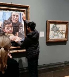 London: They attached a photo of a mother from Gaza to a Picasso and defaced the floor&mdash;the culprits